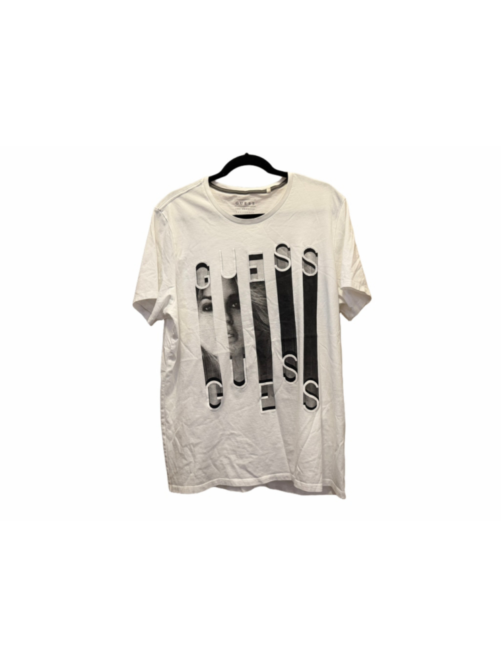 New Men's Guess Short Sleeve Graphic Tee, White/Black, Size XL